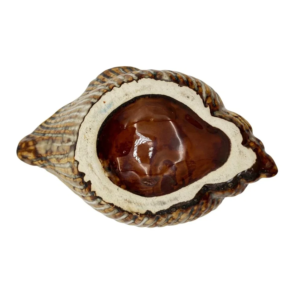 Vintage Ceramic Conch Shell Planter Vase 4.5in Brown Coastal Home Decor